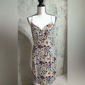 Muse Dresses - 100% silk embroidered/beaded short slip dress, multi color print